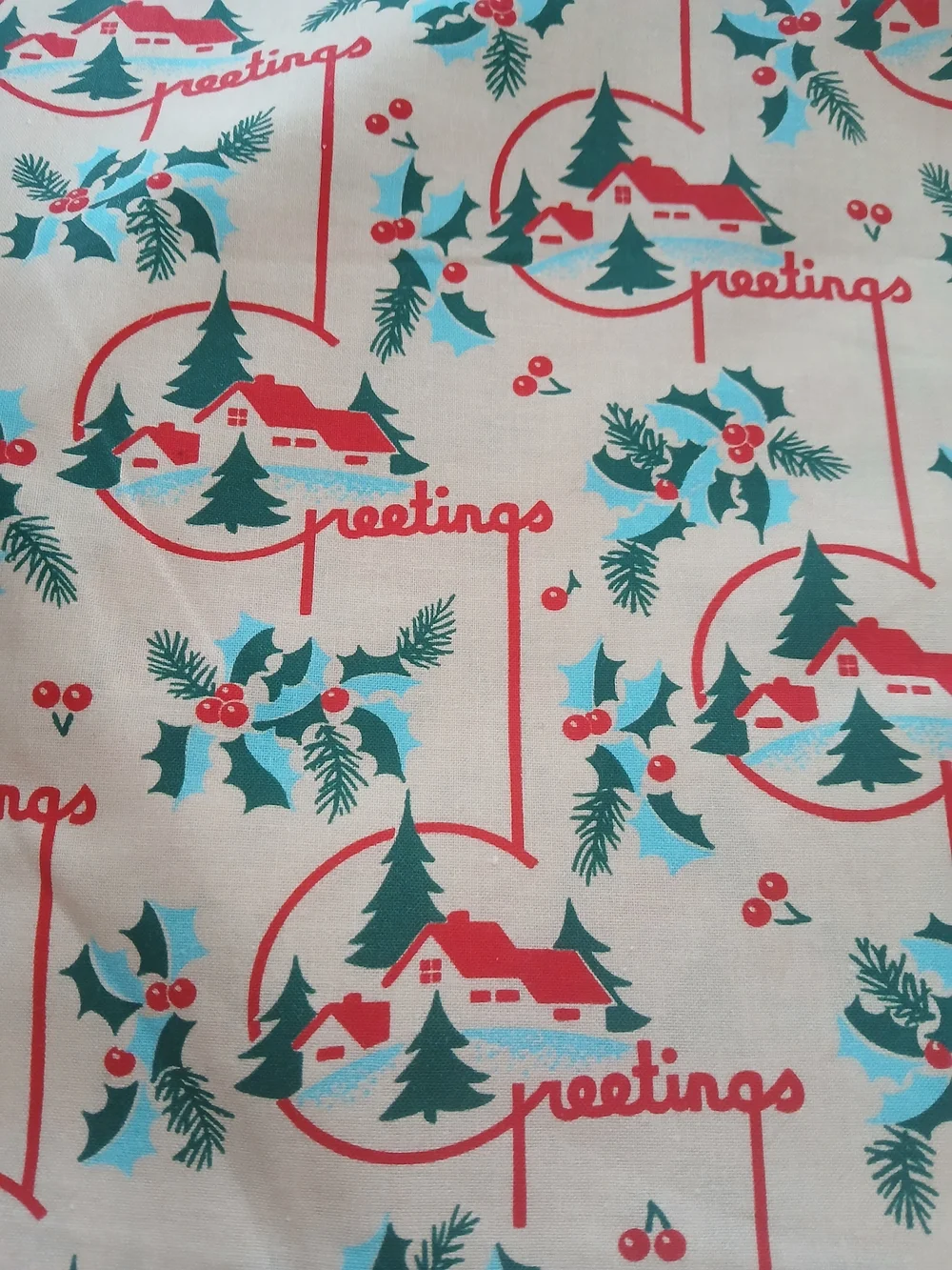 Retro style Christmas Greetings Fabric - 3 yards